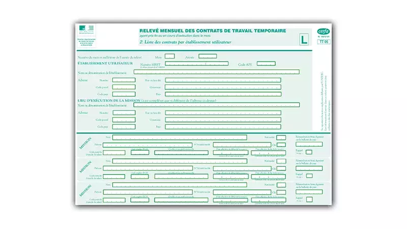 Formulaire Travail temporaire 