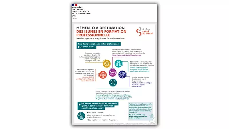 Santé au travail : mémento à destination des jeunes en formation professionnelle