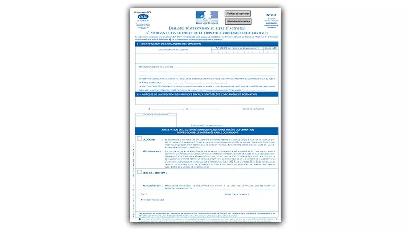 Formulaire Attestation au titre d’activités dans le cadre de la formation professionnelle continue